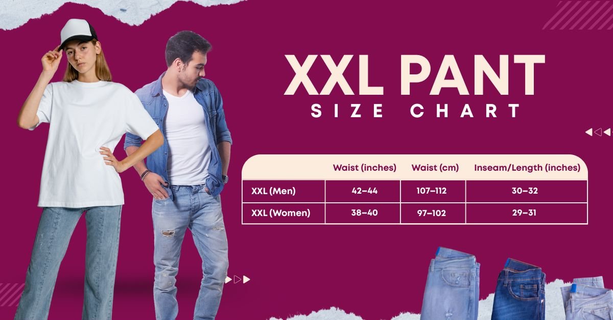 xxxl xxl xl size pant chart inches cm means for women man in USA, UK, Europe and Australia