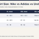 XXL t-shirt size comparison of Nike, Adidas and Under Armour chest and waist measurements
