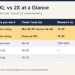 XXL vs 2XL vs 2X comparison chart with measurements and cut differences